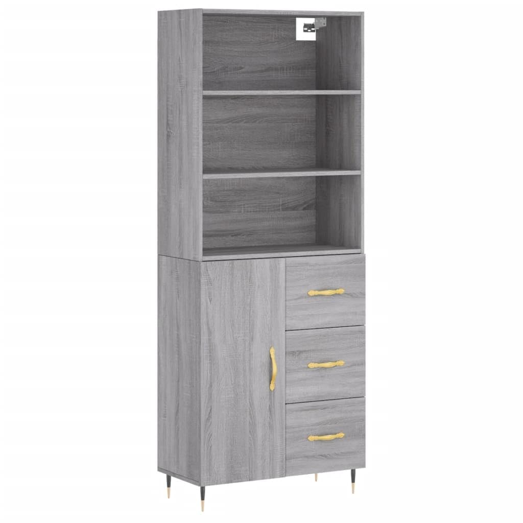 Bufet wysoki Sonoma szary 69,5x34x180 cm drewno inżynieryjne, wysoka komoda, szafka z szufladą, szuflady na komody