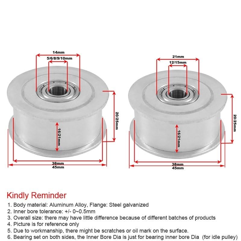 Durable 2 pcs Passive Pulley Wheel 5M 25T No Teeth, Inner Bore 5/6/8/10/12/15mm Width 16/21mm Tension Belt Pulley Idler Timing Pulley (Size : 15mm, Style : Width16mm)