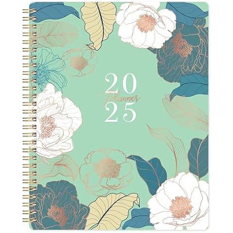 2025 Planner - Planner 2025，JAN 2025 - DEC 2025, 2025 Planner Weekly and Monthly, 8"x10", Marked Tabs + Thick Paper + Sturdy Cover + Holidays + Twin-Wire Binding - Dreaming Green Floral Cover
