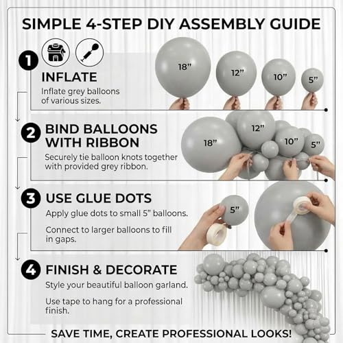 Image of Gray Balloons, 114pcs Different Sizes Matte Grey Balloon Arch Kit, 18 /12 /10 /5Inch for Birthday, Baby Shower, Anniversary, Graduation, Wedding, Party Decorations