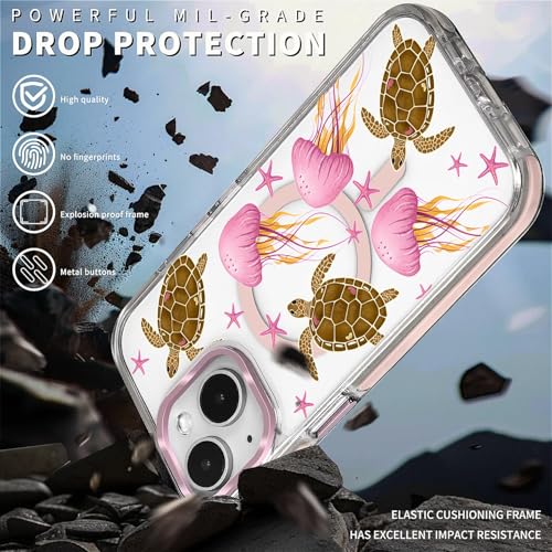Coque iPhone 14 antichoc magnétique transparente tortue rose - 4