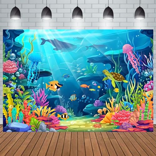 Fond photographique monde sous-marin 3x2.4m décor requin et tortue pour fête