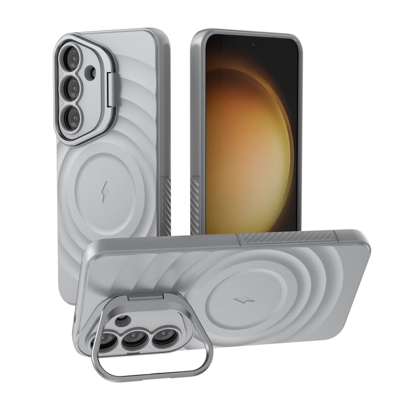 Image of LuxuryKase Shockproof Case for Samsung Galaxy S25 Plus | Ripple Pattern | Camera Protection | Inner Velvet Fabric Lining | Protective Cover with Enhanced Grip & Wireless Charging Support - Grey