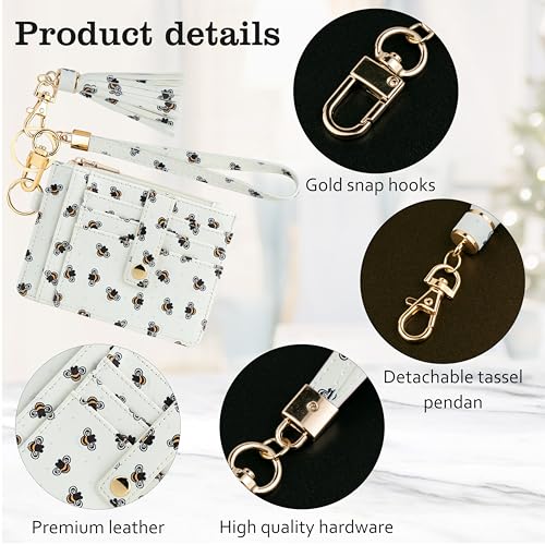 Image of KNGITRYI Small Wristlet Wallets for Women RFID Credit Card Holder Wallet Keychain Wristlet Wallet Credit Card Wallets for Women (bee)