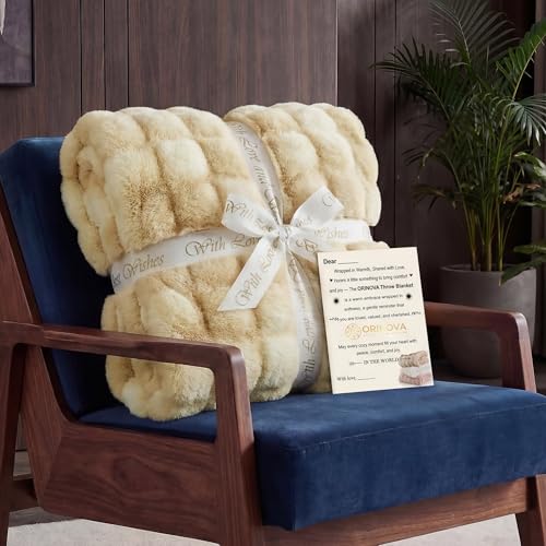 ORINOVA Light Tie-dye Yellow Thick Throw Blanket for Couch Living Room 50x60 Fluffy Bed Furry Comforter Soft Blanket Best Housewarming Home Gifts 860 GSM - image 4