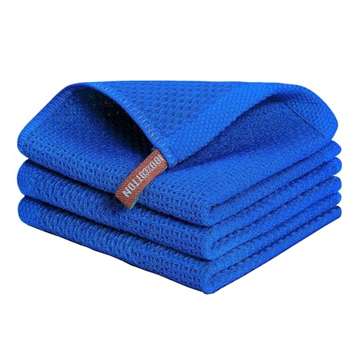 Image of 100% Cotton Kitchen Dish Cloths, 6 Pack Waffle Weave Ultra Soft Absorbent Dish Towels for Drying Dishes Quick Drying Kitchen Towels Dish Rags, 13.4 X 13.4 Inches (Light Blue, Pack of 3)
