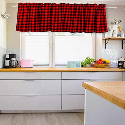 Tatuo Buffalo Plaid Curtains Buffalo Window Valances Farmhouse Design Window Decor Rod Pocket Valances For Kitchen, Bathroom, Living Room, 16 X 56 Inch (Black And Red, 2 Pieces) #TOP6