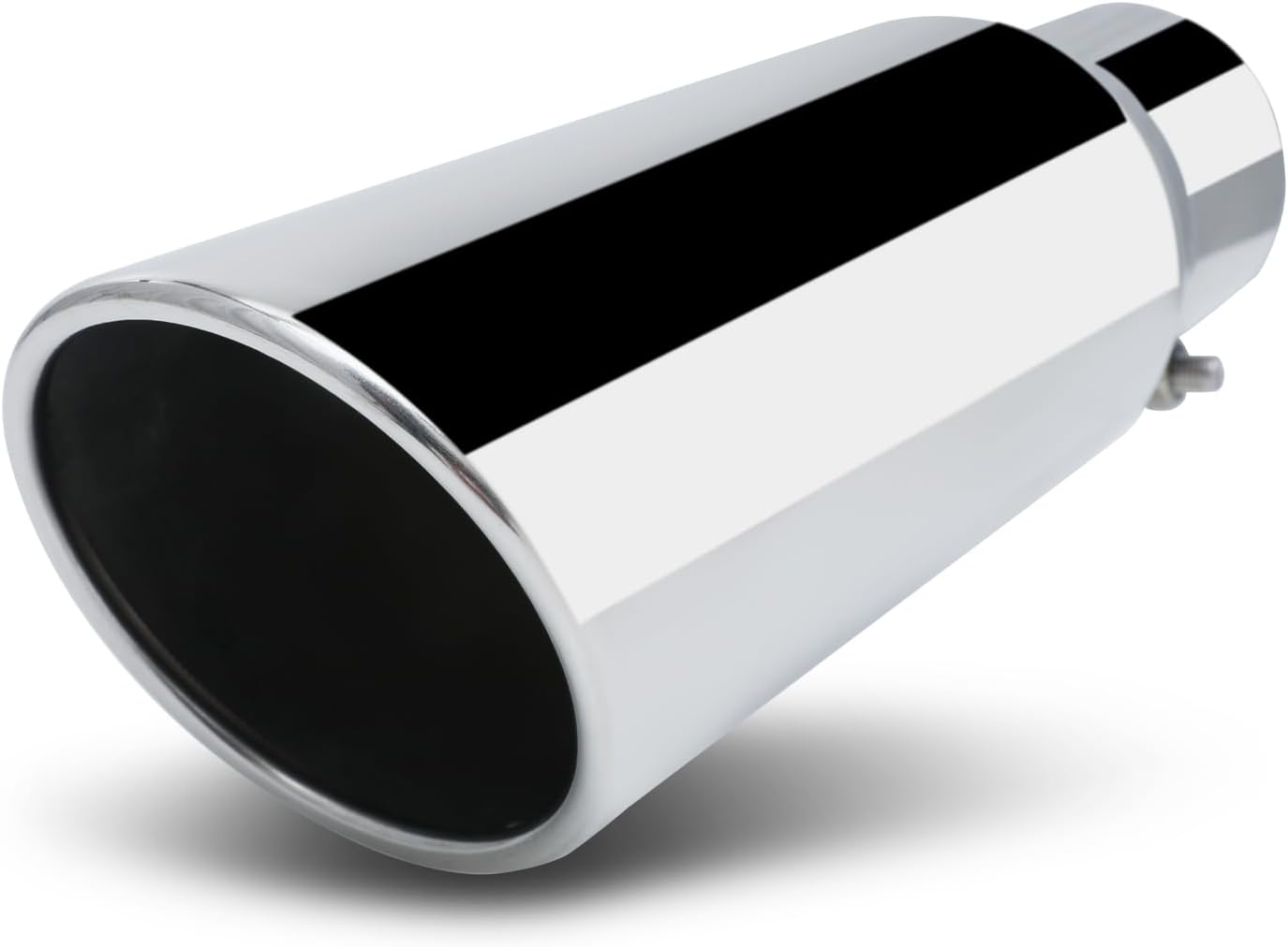 M-AUTO Single Chamber Muffler 12" Overall Length, 3.5" Inside Inlet and 5" Outlet Universal Stainless Steel Exhaust Muffler Assembly Roll and Angle Cut Tip, Chrome