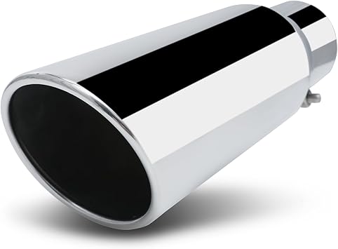 M-AUTO 2.5" Inlet and 3" Outlet Universal Muffler, Heavy Duty, 8.5" Overall Length Center Stainless Steel Exhaust Muffler Auto Accessories Roll and Angle Cut Tip for Car Pickup Trucks, Chrome