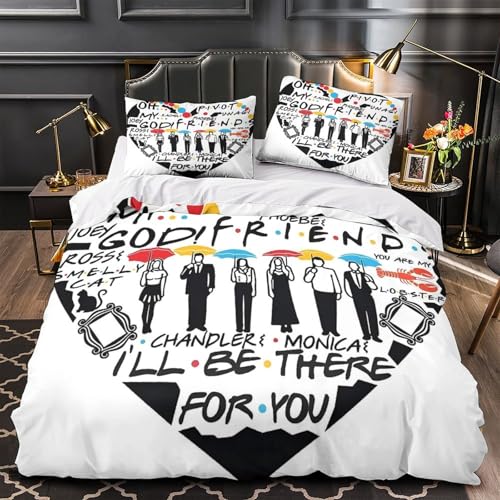 Friends Funda Nórdica 3D Impresión TV Show Black Funda De Edredón Familiar Y Niños con Cremallera Microfibra Y Funda De Almohada Juego De Cama 3 Piezas King（220x240cm）