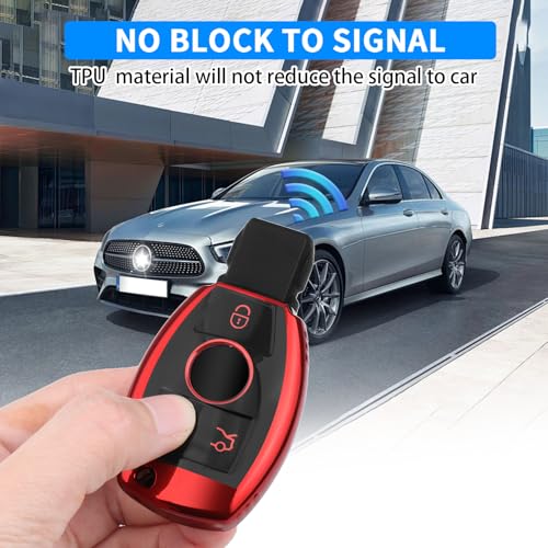 Image of QBUC for Mercedes Benz Key Fob Cover(Red) | Key Fob Case for Mercedes Benz C E M S CLS CLK GLK GLC G Class, TPU Full Protection Key Fob Smart Key Fob Case