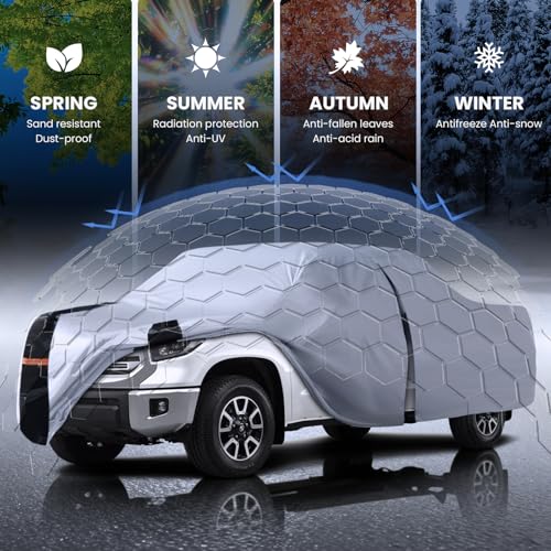 Image of Multi-Layer Toyota Tundra Truck Cover, Custom Fit Tundra 1999-2021 Double Cab /CrewMax Cab SB(5.5'-6.5') Car Cover Waterproof All Weather, Full Exterior Cover Rain Wind and UV Protect with Door Zipper