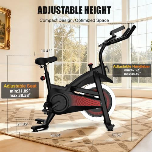 Image of Exercise Bike Indoor Stationary Bike with Bluetooth Cycling Bicycle for Home Gym 300 lbs Weight Capacity Adjustable Seat /Handlebar for Office Cardio Workout