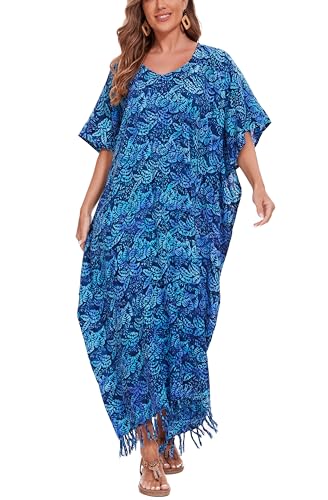 Image of Beautybatik Women Hand Blocked Batik Rayon Caftan Kaftan Bali Loungewear Maxi Plus Size Long Dress XL to 4X