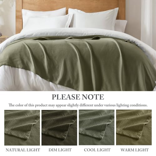 Image of Madison Park Liquid Cotton Blanket Breathable, Softer Ring Spun Weave, Diamond Motif, Luxurious 100% Cotton All Seasons Lightweight Summer Blanket for Bed, Couch, Office, Olive Green, Twin