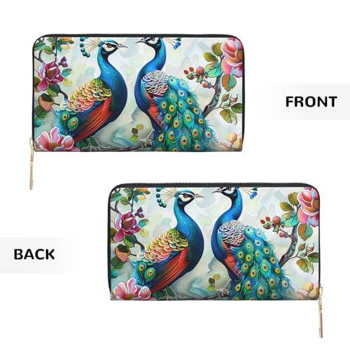 Beautiful Peacock Flowers Printed Long Wallet for Women Men Cute Coin Purse with Card Holder3