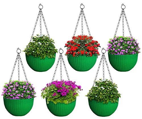 Image of Heat Home Plastic Hanging Flower Pot for Balcony & Railing Set (Green, Set of 6)