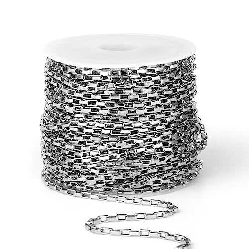 33 Feet Stainless Steel Box Chain Bulk, 2mm 304 Stainless Steel Chains Roll Spool Thin Square Rolo Box Link Chain Bulk for Jewelry Making DIY Craft by Cadikez - Image 8