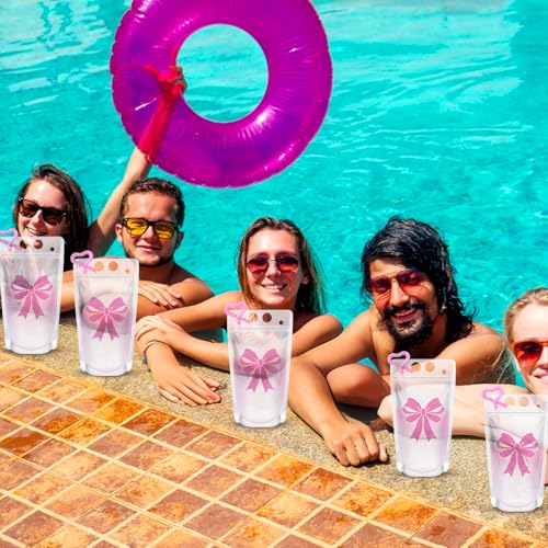 100 Sets de Bolsas para Beber con Lazo Rosa y Popotes miniatura 6