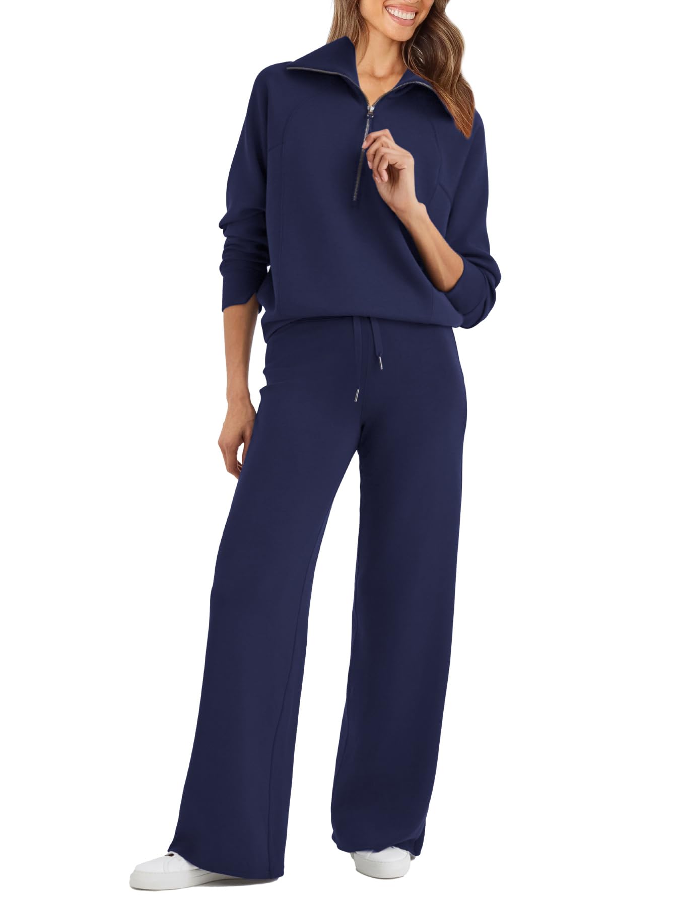 Glamaker Womens 2 Piece Outfits Sweatsuit Set Oversized Half Zip Sweatshirt Wide Leg Sweatpants Lounge Set Tracksuit