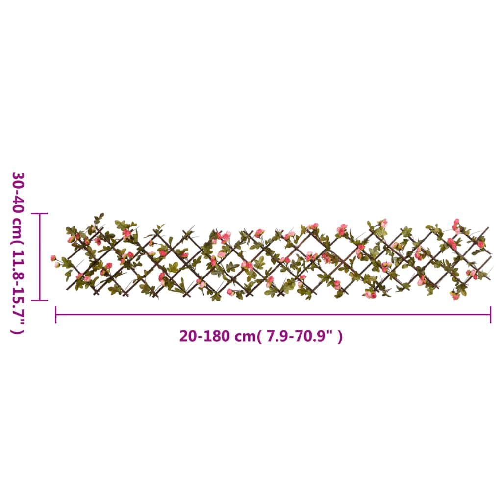 Treillis de lierre artificiel extensible rose foncé en PVC et bois 180x20 cm pour jardin terrasse balcon, panneau brise vue occultant, palissade rigide pour séparation intimité et décoration