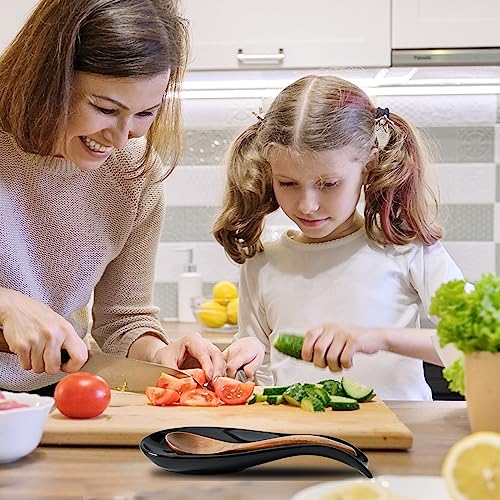 Image of Hasense Spoon Rest for Stove Top, Large Ceramic Spoon Holder for Kitchen Counter, Cooking Utensil Rest for Spatula Ladle and Tong, Utensil Rest for Coffee Bar, Housewarming Gift, Black