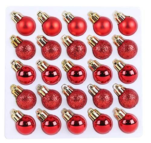 Christmas Concepts® Pack Of 25-25Mm Mini Christmas Tree Baubles - Shiny, Matte & Glitter Decorated Ornaments (Red) #TOP6