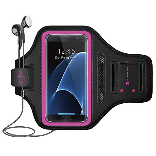 LOVPHONE Galaxy S7 Edge/ S10 Armband Easy Fitting Sport Running Exercise Gym Sportband with Key Holder & Card Slot,Water Resistant and Sweat-Proof for Samsung Galaxy S10/S7 Edge-Rosy
