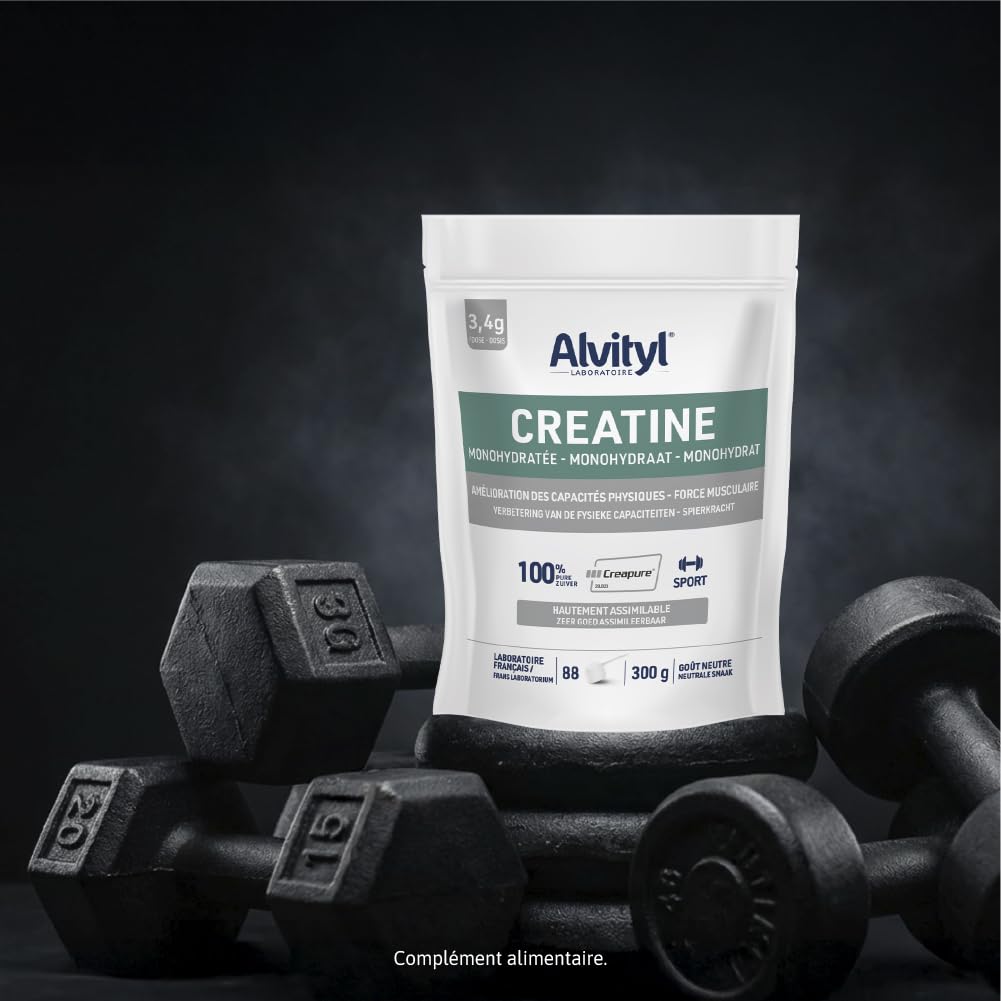 Alvityl Créatine Monohydratée Creapure 100% Pure Poudre 88 portions 300 g | Creapure® hautement assimilable, goût neutre, 3 g/jour, améliore les performances physiques, excerices hautes intensités