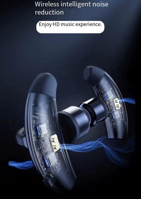 360° Stereo Sound Open Ear Clip Wireless Earbuds Bluetooth 5.3, Sports Earphones Built-in Microphone, 500mAh Charging Case, IPX5 Waterproof Fitness Headphones for Exercise,Black