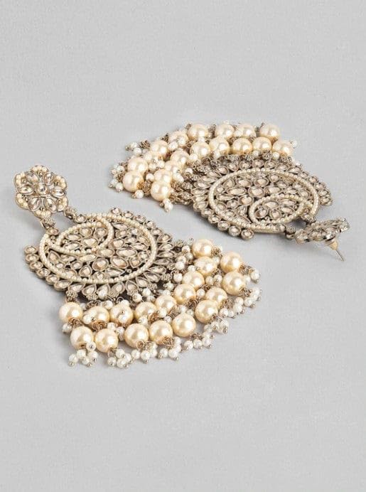 Image of Rubans Chandelier Earrings Kundan Pearl Traditional Jewellery Wedding Festive Gift for Women & Girls