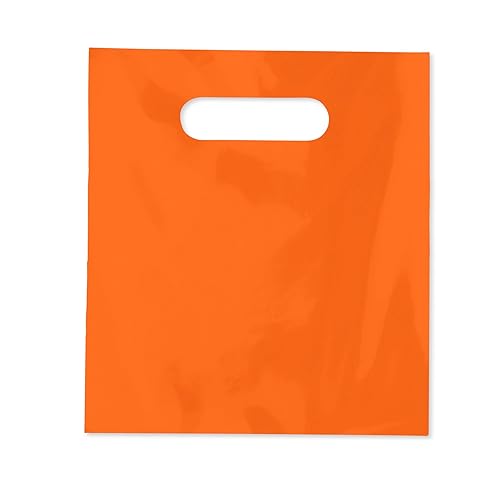 Miniatura 3 de Bolsa de plástico para mercancía con mango troquelado, 7-34" x 9" tamaño, 2 mil bolsa, paquete de 100, azul