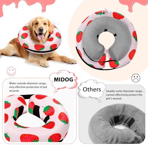 Image of MIDOG Inflatable Dog Cone Alternative for After Surgery - Soft Protective Donut Collar Prevents Licking, Comfortable Recovery E-Collar Alternative for Small Medium Large Dogs (Strawberry,XL)