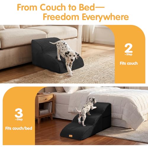 Image of Topmart High Density Extended Foam Dog Ramp&Steps 2 Tiers,11.8 inch High | Non-Slip Dog Stairs,Soft Foam Pet Ladder with Removable Cover,Best for Injured,Older Cats,Pets with Joint Pain