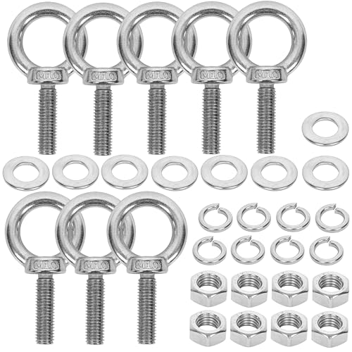 8 Pack M10 Stainless Steel Eye Bolts with Nuts &amp; Washers,M10x1.37 L