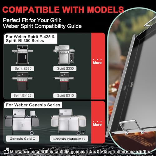 Image of Spirit E-425 Flat Top Griddle Insert for Weber GS4 Spirit I & II 300 Series, Carbon Steel Griddle Plate for Genesis Silver /Gold /Platinum 1000-3500, Replacement for Weber 7638 7639 Grates