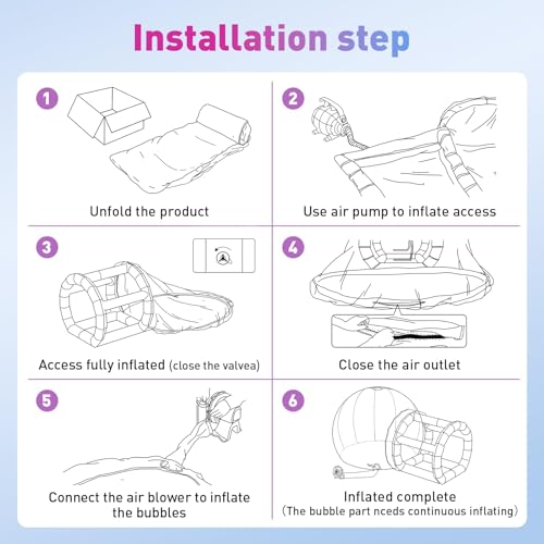 Generic Opblaasbaar doorzichtig bubbelhuis, doorzichtig bubbelhuis voor kinderen, PVC-bubbelhuis van commerciële kwaliteit met ventilator en pomp - Afbeelding 6