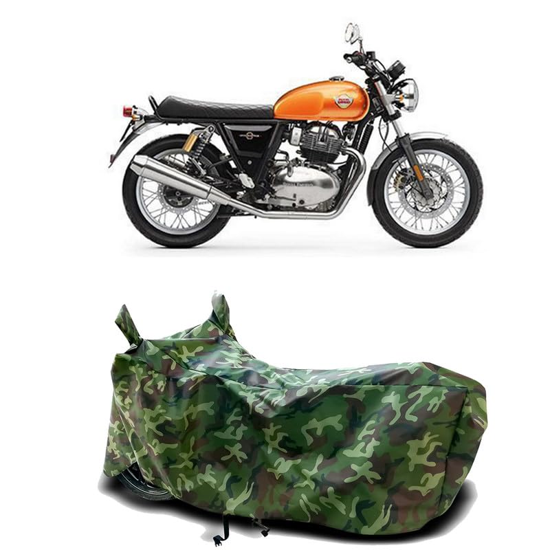 Image of DUFFEL-100% Heat Protection Two Wheeler Bike /Scooty Body Cover for Royal Enfie Interceptor 650 BS6 Water Resistance /UV-Rays /Birds Dropping /Scratchproof /Dust Proof /Waterproof[Green Jungle Print]