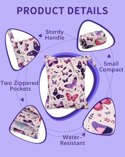 Image of babygoal Wet and Dry Pockets for Baby Nappies, Washable Travel Bags, Beach, Pool, Gym Bag for Swimsuits and Wet Clothes, with Two Zip Pockets, Girl colour: 44, 30cm x 36cm, Wet and Dry Bag