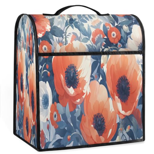Coffee Maker Cover Watercolor Poppy Kitchen Appliance Covers Small Appliance Covers Blender Cover Juicer Cover Dust Covers for Kitchen Appliances with Top Handle and Pockets,Washable,B720