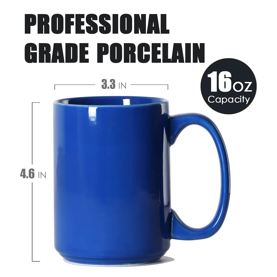 Smilatte 16 OZ Porcelain Coffee Mugs, Classic Blank Ceramic Cup with Large Handle for Tea Latte Cappuccino, Set of 4, Blue