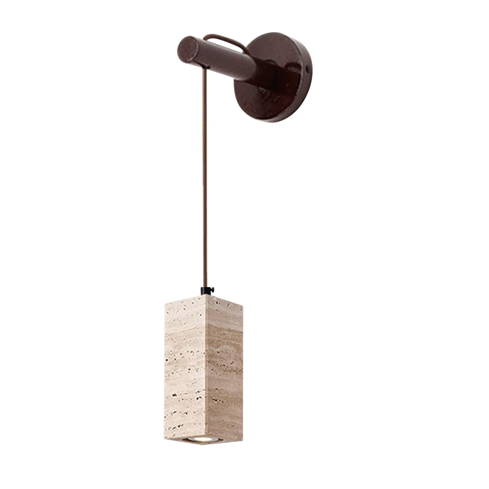 SXWNBIFH Cave Stone Travertine Hanging Wall Sconce, Mid-Century Wood Wall Lamp with Adjustable Cord, Modern LED Fixture, Accent Lighting for Bedroom Bedside, Living Room(Walnut Wood Color,Large)