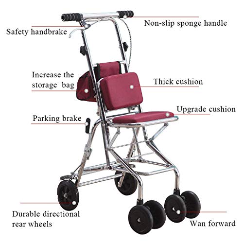 WLKINF Einkaufstrolley für ältere Menschen, zusammenklappbarer Einkaufsgurt, Sitz mit vier Rädern, kleines Handauto, 120 kg Tragkraft – Bild 4