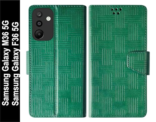 Image of SBMS Faux Leather Flip Cover for Samsung Galaxy M36 5G / Samsung Galaxy F36 5G Back Cover Case with Magnatic Closure | Inbuilt Stand | Card & Money Pocket (Mat Green)