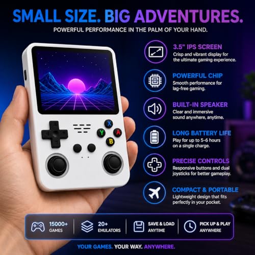 Image of Casaquin R36S Retro Handheld Gaming Device, 64GB Storage with 15000+ Built-in Games, 3.5 Inch IPS Screen, Portable Linux Gaming System, Rechargeable Battery