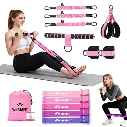 Image of WHATAFIT Pedal Resistance Band with Handles & Ankle Straps 3-Level Home Gym
