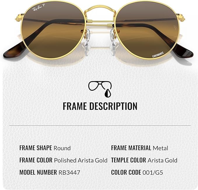 Image of Ray-Ban RB3447 ROUND METAL CHROMANCE POLARIZED Round Shape Sunglasses for Men with Official Eyewear Kit