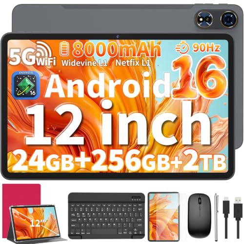 Image of JJGJ Android 16 Tablet with Keyboard - 12 Inch Tablets, Pink Case