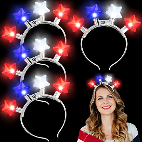 Surcvio 4Th Of July Accessories 4 Pack Party Accessories Headband Light Up Red Blue White American Flag Star Headband Female Male, 4Th Of July National Independence Day Party Supplies Decorations #TOP11