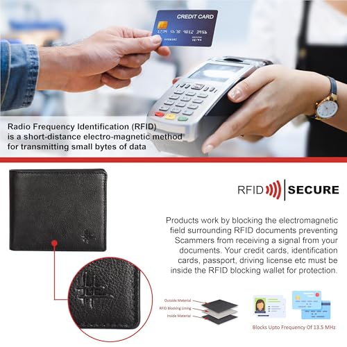Black Top Grain Leather Wallet for Men | RFID Blocking | Extra Capacity Slim Bifold Wallet with 2 cash Comp, 2 ID &10 credit card Slots | Ultra Strong Stitching | Gift for Him (Black)3